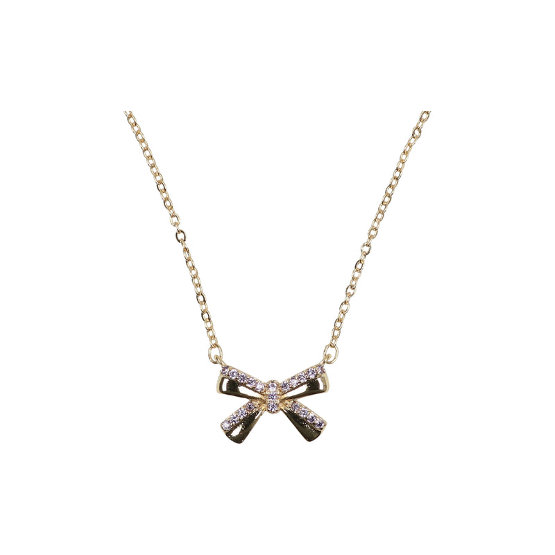 Gold and CZ Edge Bow Necklace, Tilyon