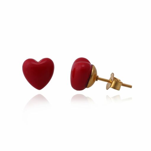 Red Puff Coral Heart Stud Earring, Surgical