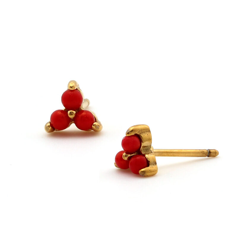Red Triple Pearl Stud Earring, Surgical