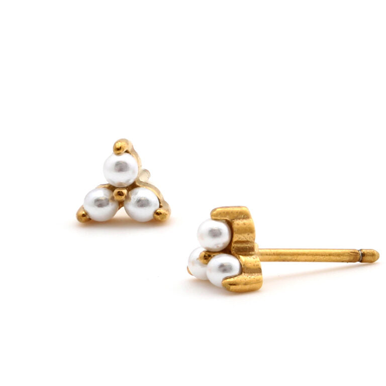 White Triple Pearl Stud Earring, Surgical