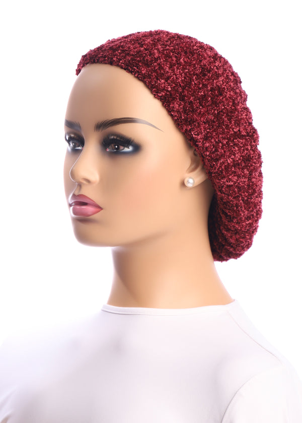 Ribbed Chenille Snood Lurex, Burgundy/Silver